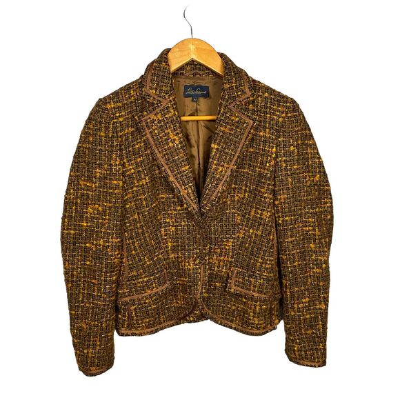 Luisa Spagnoli Tweed Brown Blazer Jacket Size 42 Old Money Office Career - Picture 1 of 8